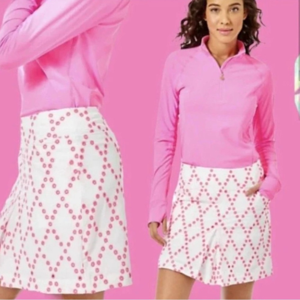 Lilly Pulitzer Monica Golf Skort Prosecco Pink Diamond Eyelet Size 10  LUXLETIC